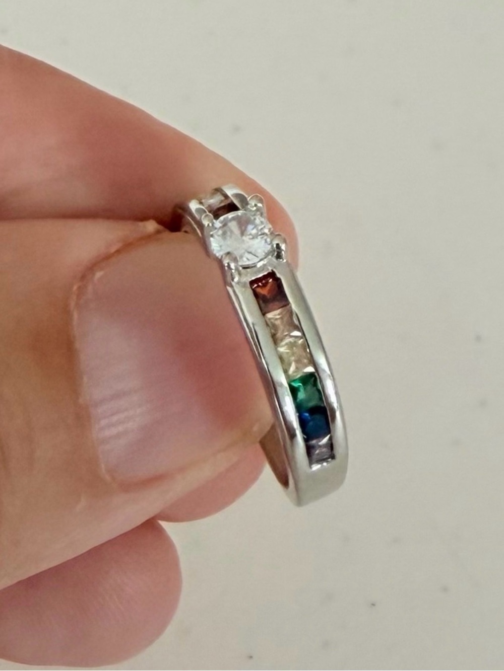 Sterling Silver Rainbow CZ Solitaire Ring - Multicolor - Picture 7 of 8